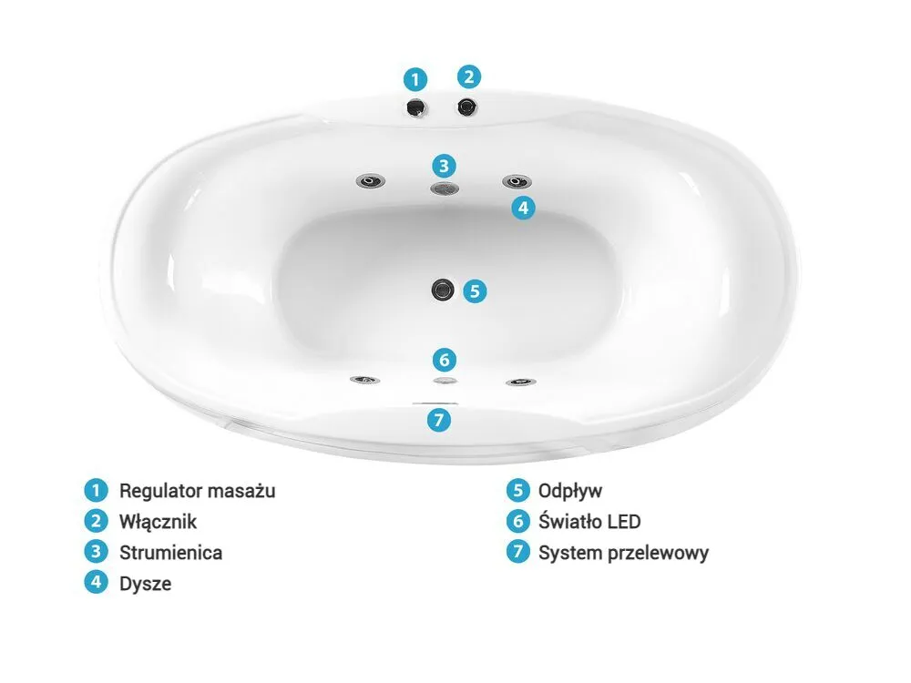 Beliani Wanna Wolnostojąca LED Z Hydromasażem 180 X 100 Cm Biała MUSTIQUE - obrazek 10