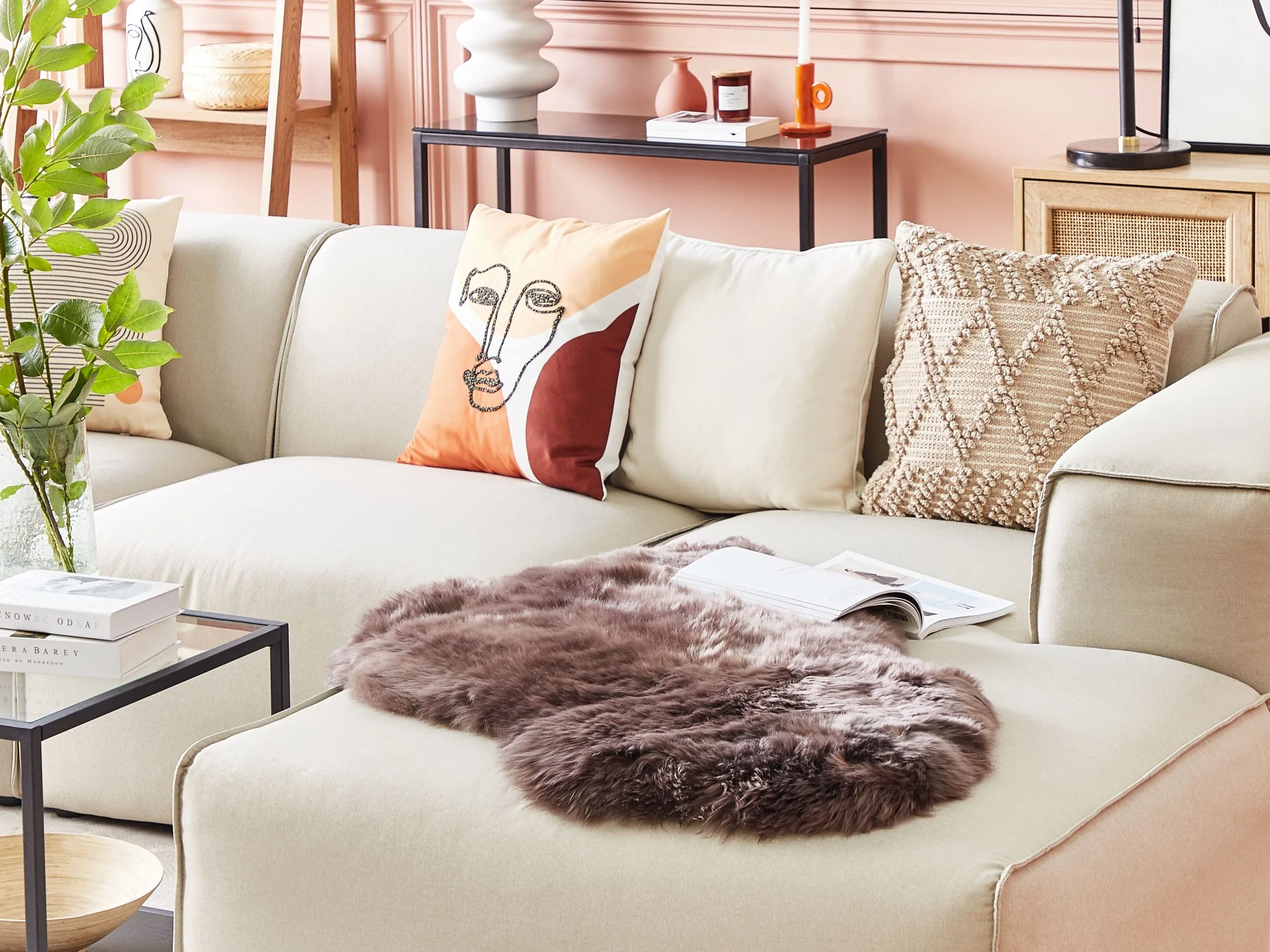 Beliani Sztuczna Skóra Owcza Brązowa MUNGO - obrazek 2