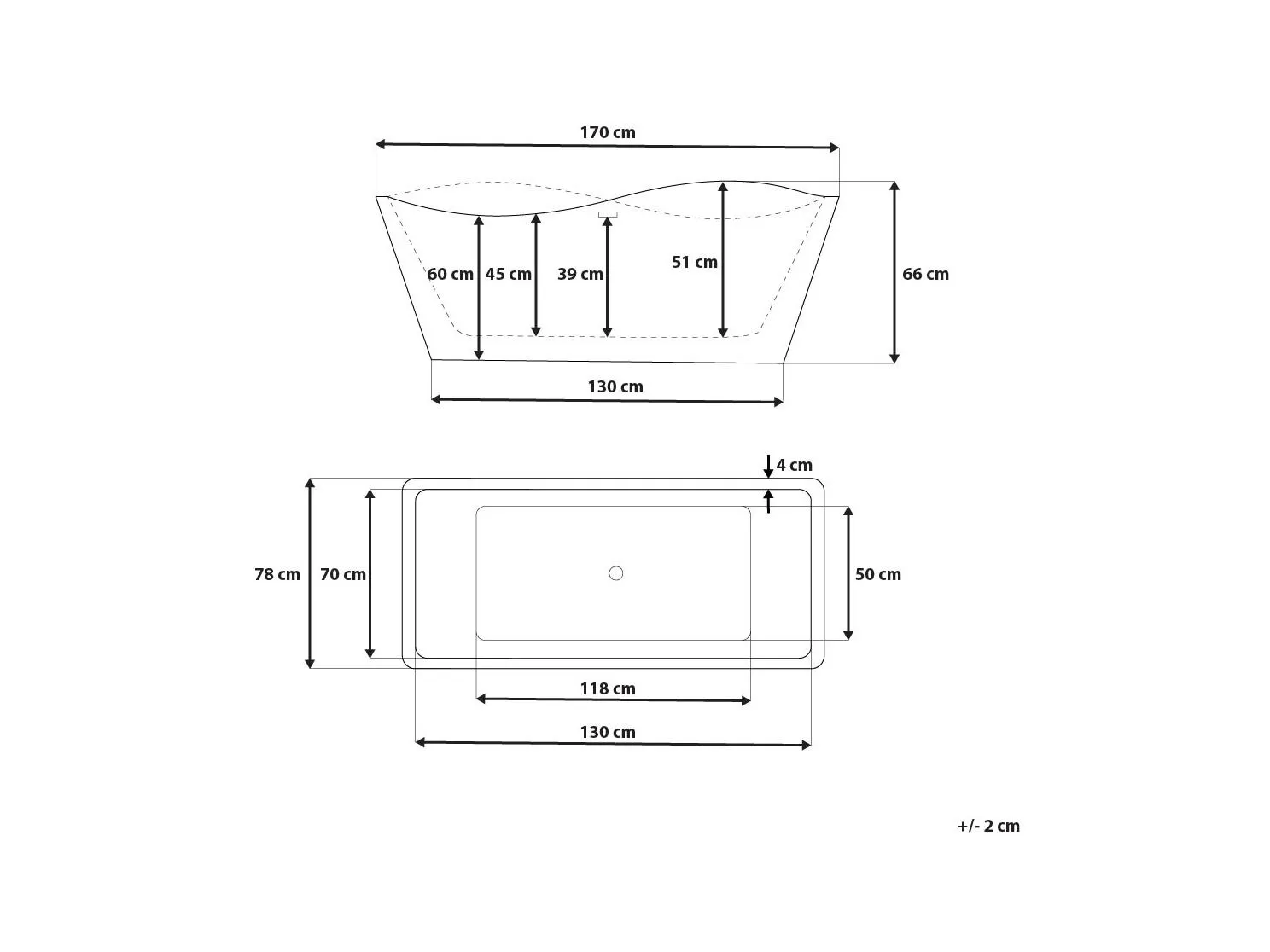 Beliani Wanna Wolnostojąca 170 X 78 Cm Biała MARAVILLA - obrazek 9