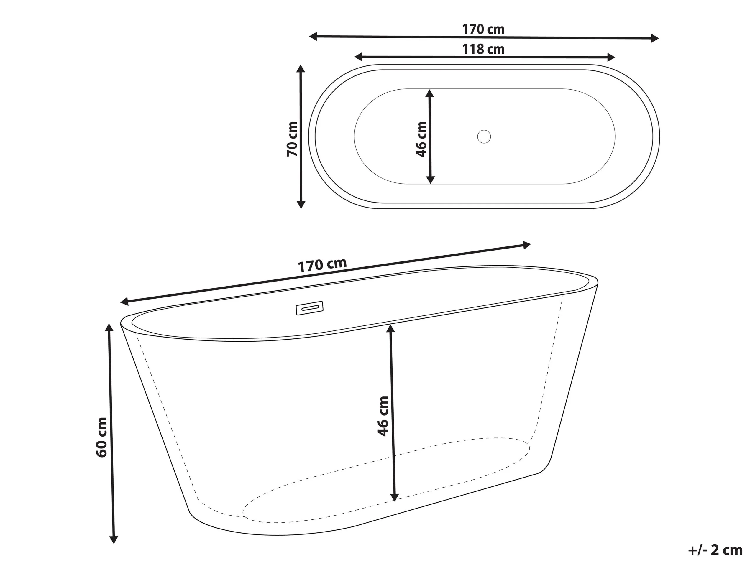 Beliani Wanna Wolnostojąca 170 X 70 Cm Czarna CABRITOS - obrazek 9