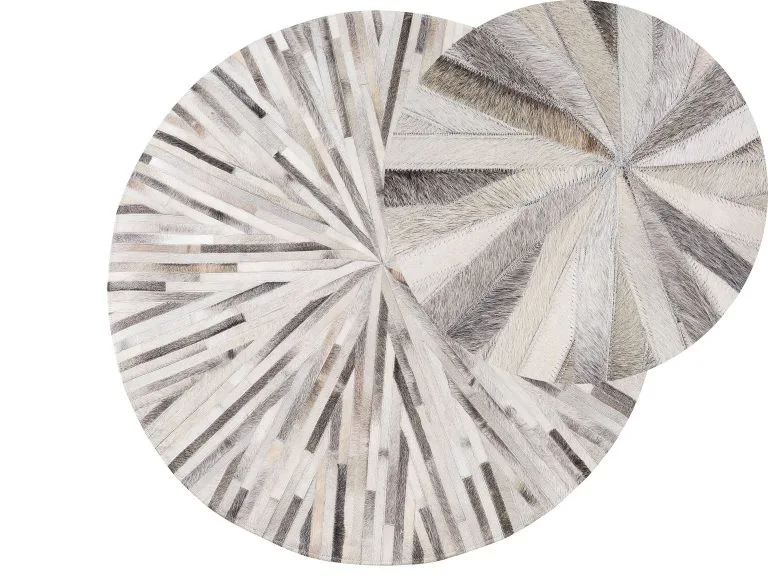 Beliani Dywan Okrągły Skórzany ⌀ 140 Cm Szary SIMAV