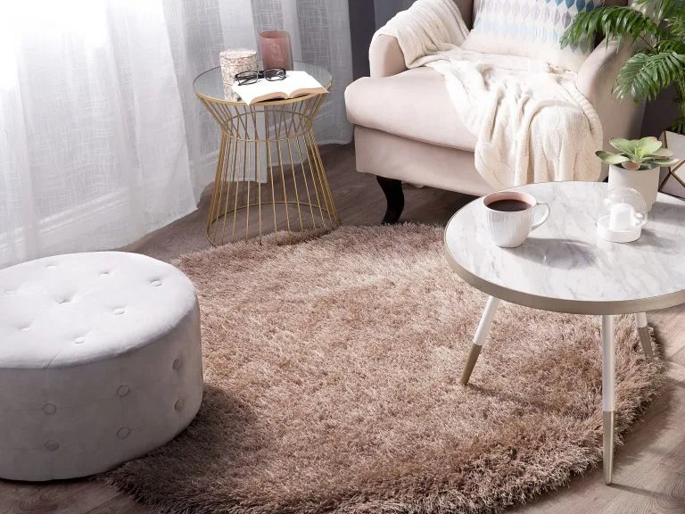 Beliani Dywan Shaggy Okrągły ⌀ 140 Cm Beżowy CIDE - obrazek 2