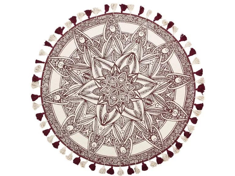 Beliani Dywan Okrągły Bawełniany Orientalny Nadruk ø 120 Cm Kremowo-czerwony OLTU
