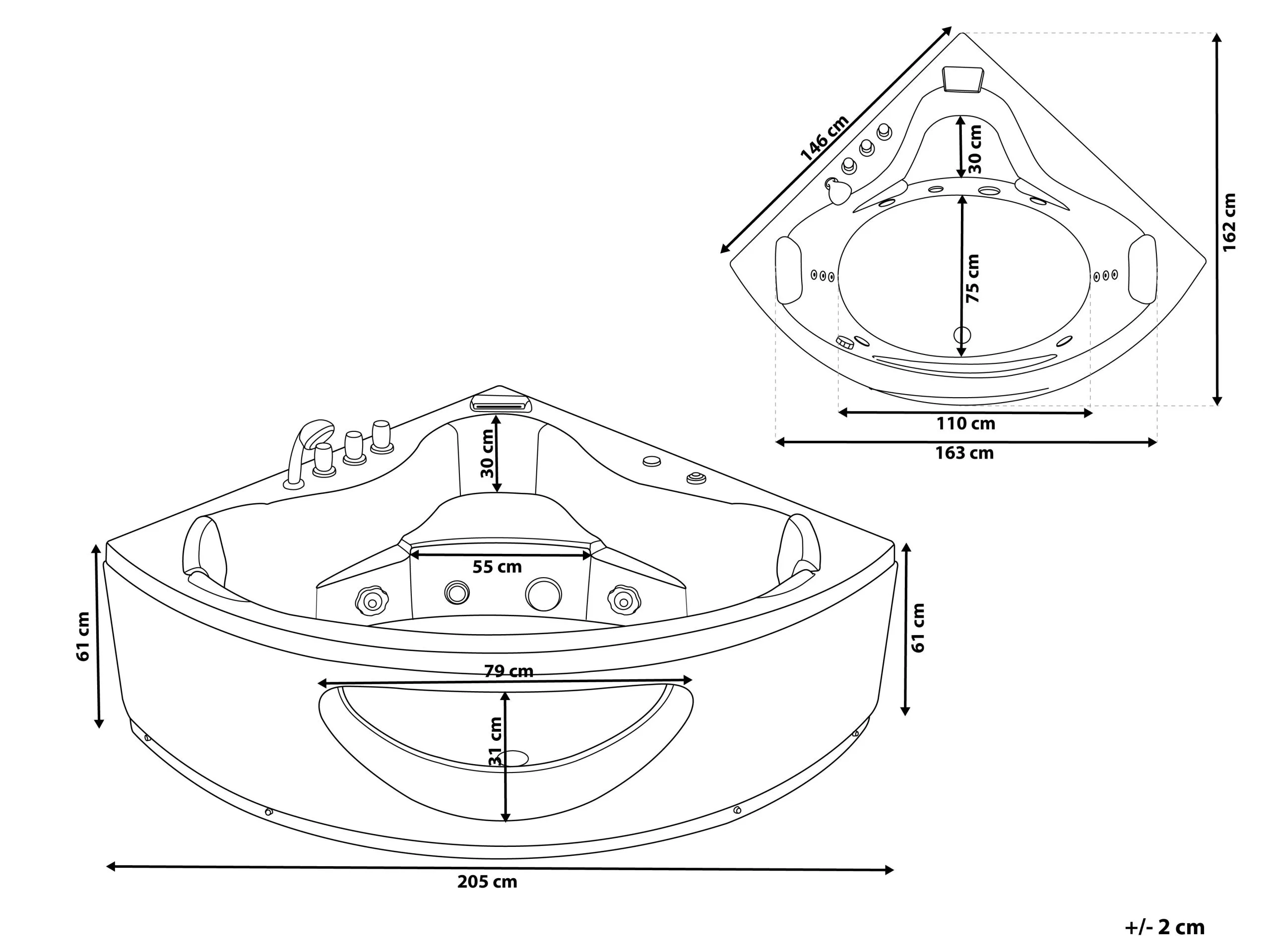 Beliani Wanna Narożna LED Z Hydromasażem Czarna TOCOA Różne Rozmiary - obrazek 10