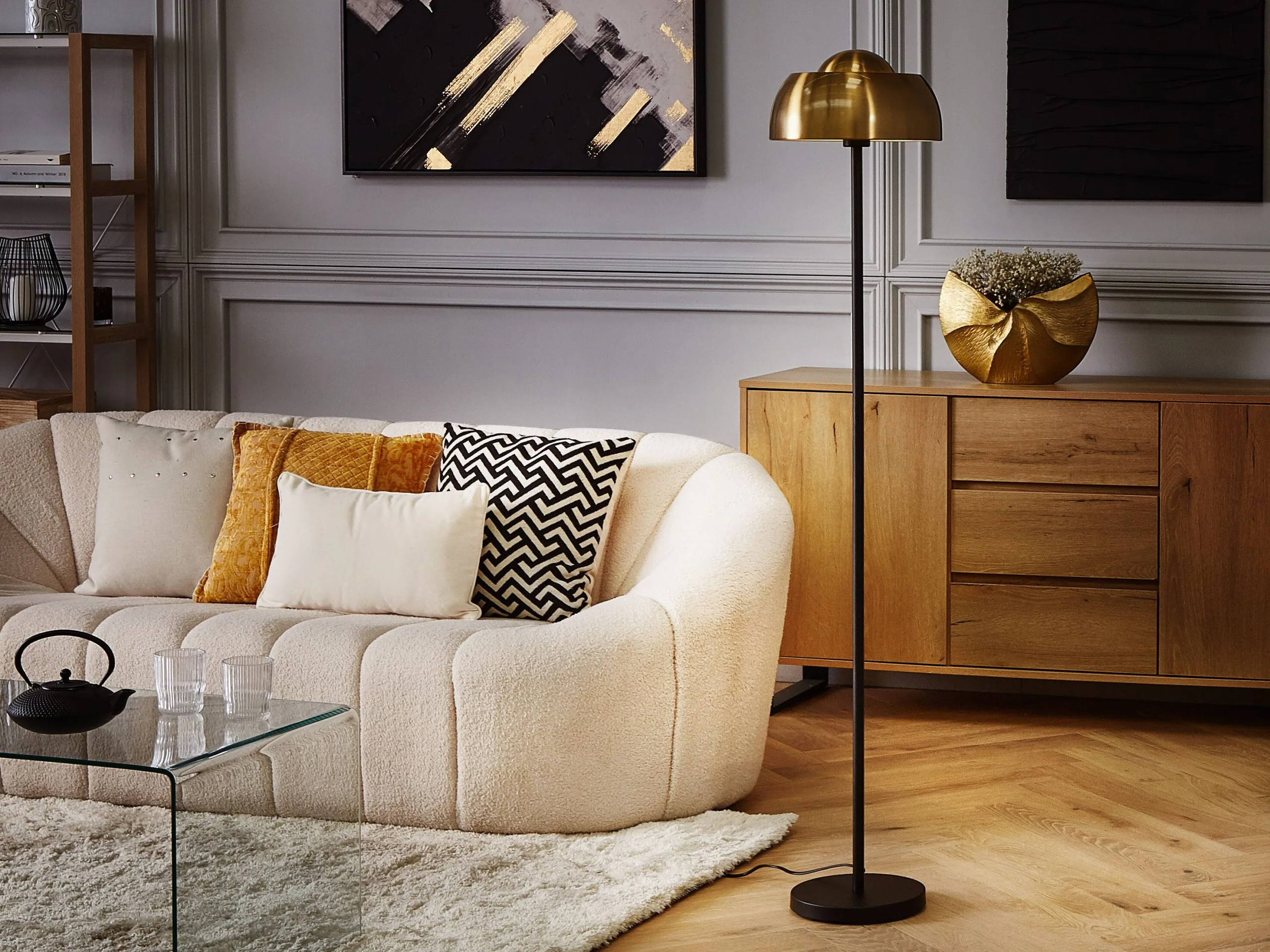 Beliani Lampa Podłogowa Metalowa Złota Z Czarnym SENETTE - obrazek 2