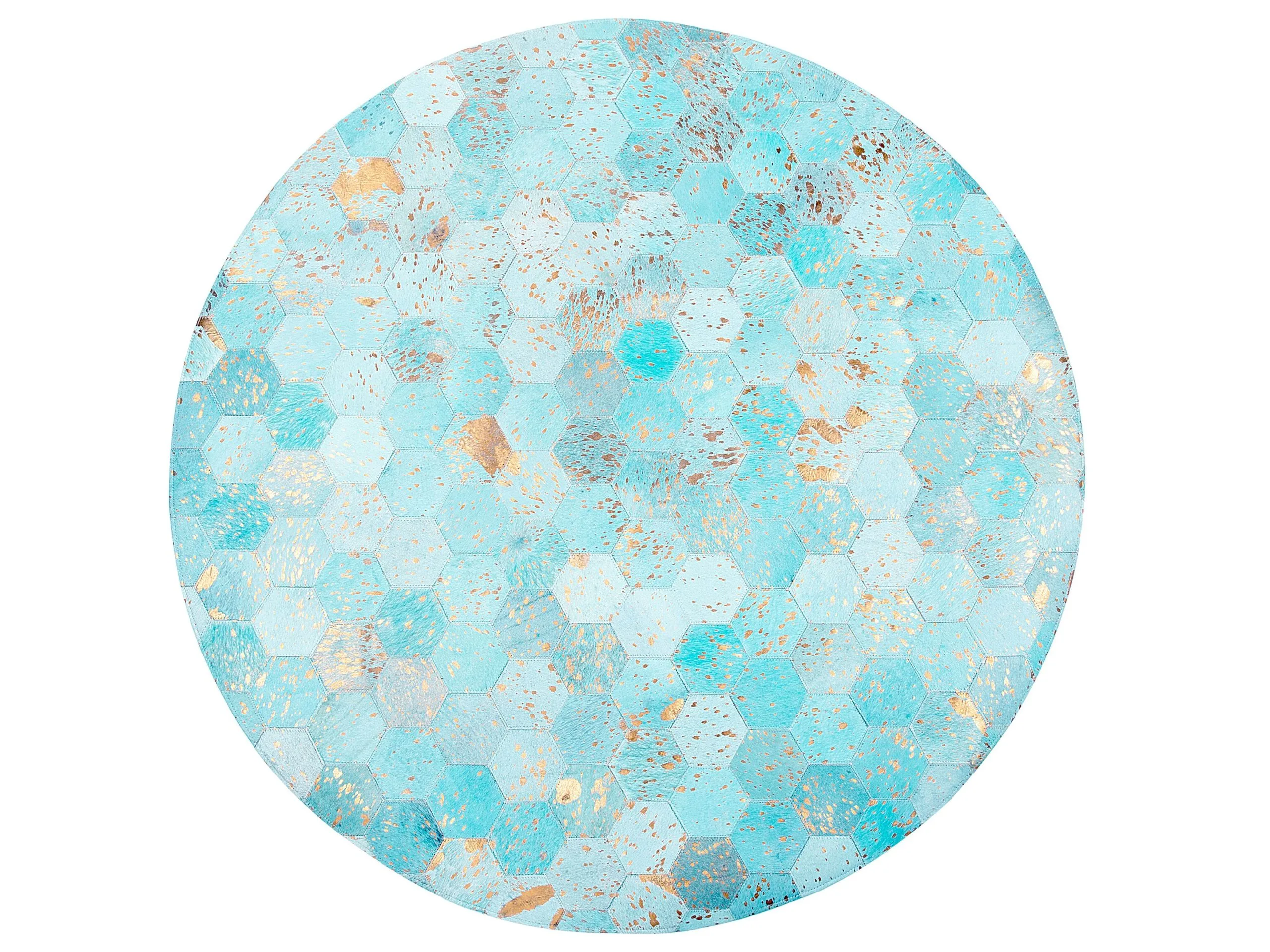 Beliani Dywan Patchwork Okrągły Skórzany ⌀ 140 Cm Turkusowy ZEYTIN - obrazek 3